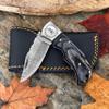 WINTERFELL Personalized Damascus Steel Folding Pocket Knife - Engraved 6.5'' Small Pocket Knife for Outdoor, Camping, Hiking - Customized Gift For Husband, Dad, Son, Boyfriend (Personalized black) view 3