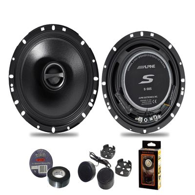 Alpine S-S65 (Type-S) 480W Peak (160W RMS) 6.5" S-Series 2-Way Coaxial Car Speakers+Free Mobile Bracket, Tweeter TW600, Electrical Tape BT1700