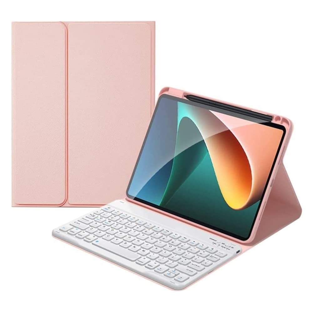 kaitesi Keyboard Case for iPad Pro 11" 4th 3rd 2nd Generation 2022 2021/2020/2018, Support Pencil Charging Concave Keys Detachable Bluetooth Keyboard Slim Leather Folio Smart Cover (Pink+White)