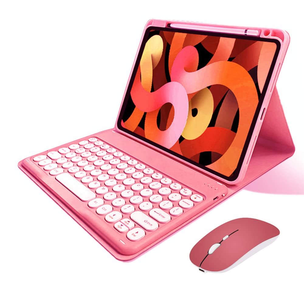 kaitesi Keyboard Case Mouse for iPad 9th/8th/7th Generation 10.2 inch iPad Air 3 iPad Pro 10.5 inch Detachable Bluetooth Keyboard Cute Round Keys (Dark Pink)