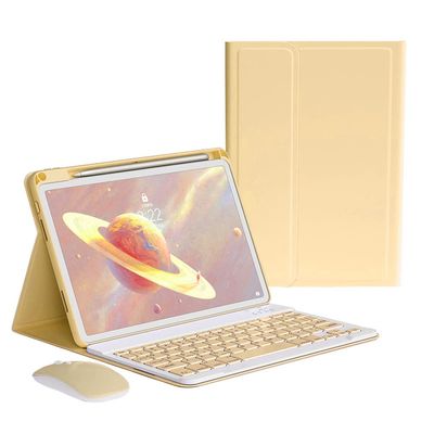kaitesi Keyboard Case Mouse for iPad 9th 8th 7th Generation 10.2 inch, iPad Air 3 Pro 10.5 Case with Magnetically Detachable Color Keyboard Cover (Yellow)