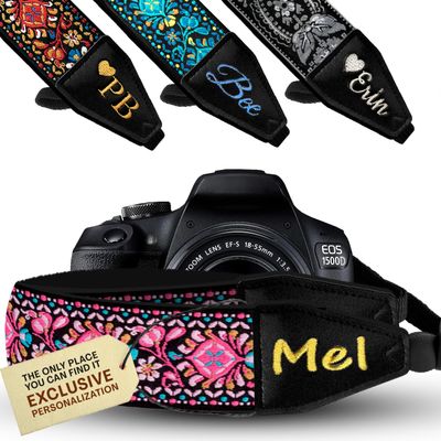Art Tribute Custom Pink Woven Camera Strap - Choose Your Text and We Make It Especially For You Get Your Own Personalized Camera Strap, No Shipping Cost!