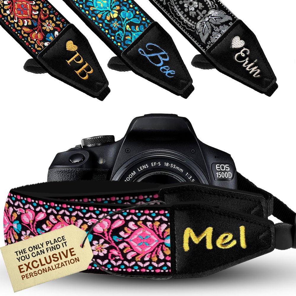 Art Tribute Custom Pink Woven Camera Strap - Choose Your Text and We Make It Especially For You Get Your Own Personalized Camera Strap, No Shipping Cost!