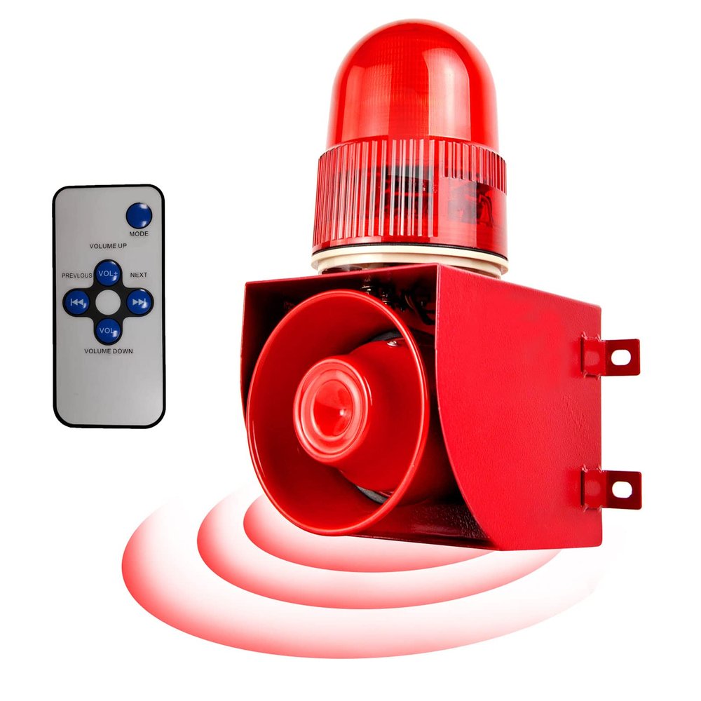 Y DIANS S Motion Sensor Alarm Siren 120dB Horn Adjustable Waterproof LED Strobe Light Siren Motion Detector Security Alarm System for Home Factories Warehouses and Docks with Plug AC110V-120V