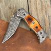 WINTERFELL Damascus Steel Hunting Pocket Knife with Burnt Camel Bone Handle with Belt Clip - 7.5" Custom Gift Knife for Men - Unique Anniversary, Birthday gifts for Husband, Dad, Boyfriend view 2