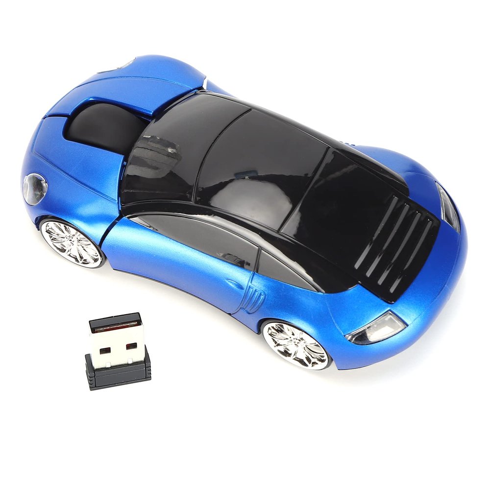 2.4GHz Car Mouse, 3D Sport Car Shape Ergonomic Optical Mice with USB Receiver, 1600 DPI Computer Mouse with LED Light for PC Laptop Computer Kids Girls Small Hands (Blue)