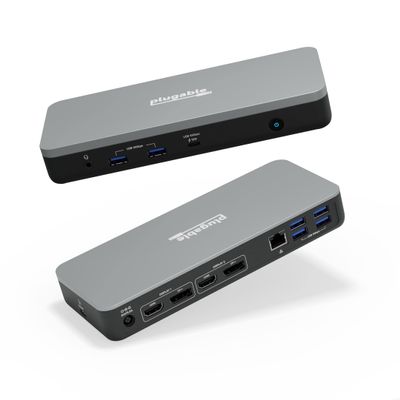 Plugable 12-in-1 Dual 4K USB C Docking Station, Works With Chromebook Certified, Driverless 60W Charging Dock, Compatible with ChromeOS and Windows, 2x HDMI, 2x DisplayPort, Ethernet, 1x USB-C, 6x USB