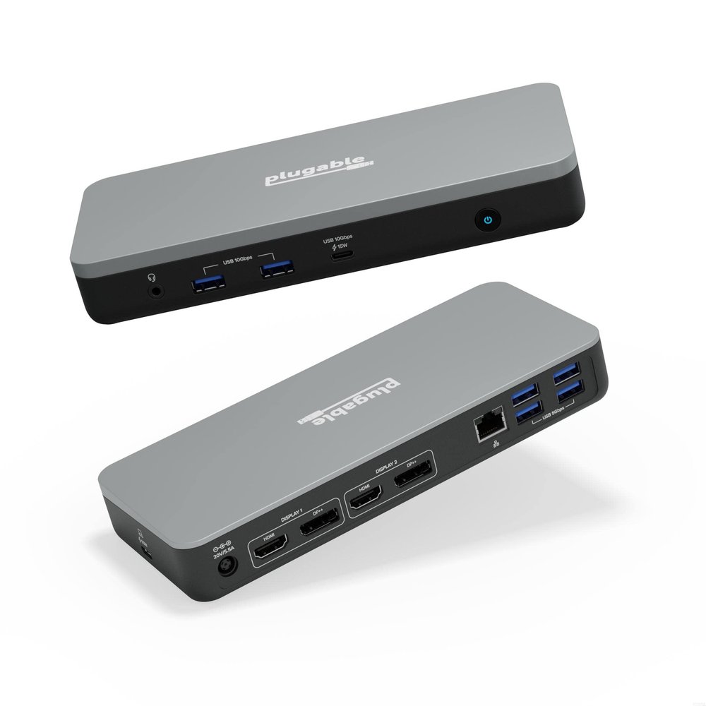 Plugable 12-in-1 Dual 4K USB C Docking Station, Works With Chromebook Certified, Driverless 60W Charging Dock, Compatible with ChromeOS and Windows, 2x HDMI, 2x DisplayPort, Ethernet, 1x USB-C, 6x USB