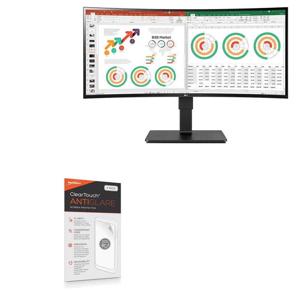 BoxWave Screen Protector Compatible with LG 34 Curved Monitor (34BN77C) - ClearTouch Anti-Glare (2-Pack), Anti-Fingerprint Matte Film Skin