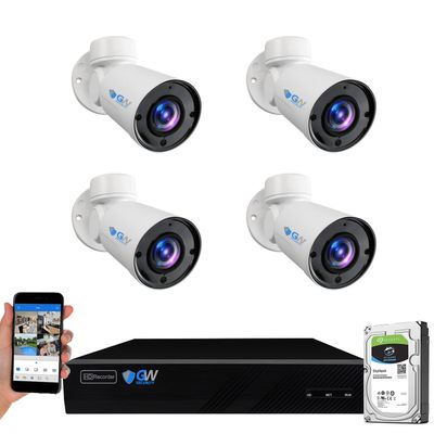 GW Security 8 Channel 4K NVR 5MP PTZ 4X Optical Zoom IP Security Camera System with 4 Super HD 1920P Weatherproof Pan Tilt Zoom 2-Way Audio PoE Security Bullet Cameras, AI Human Detection
