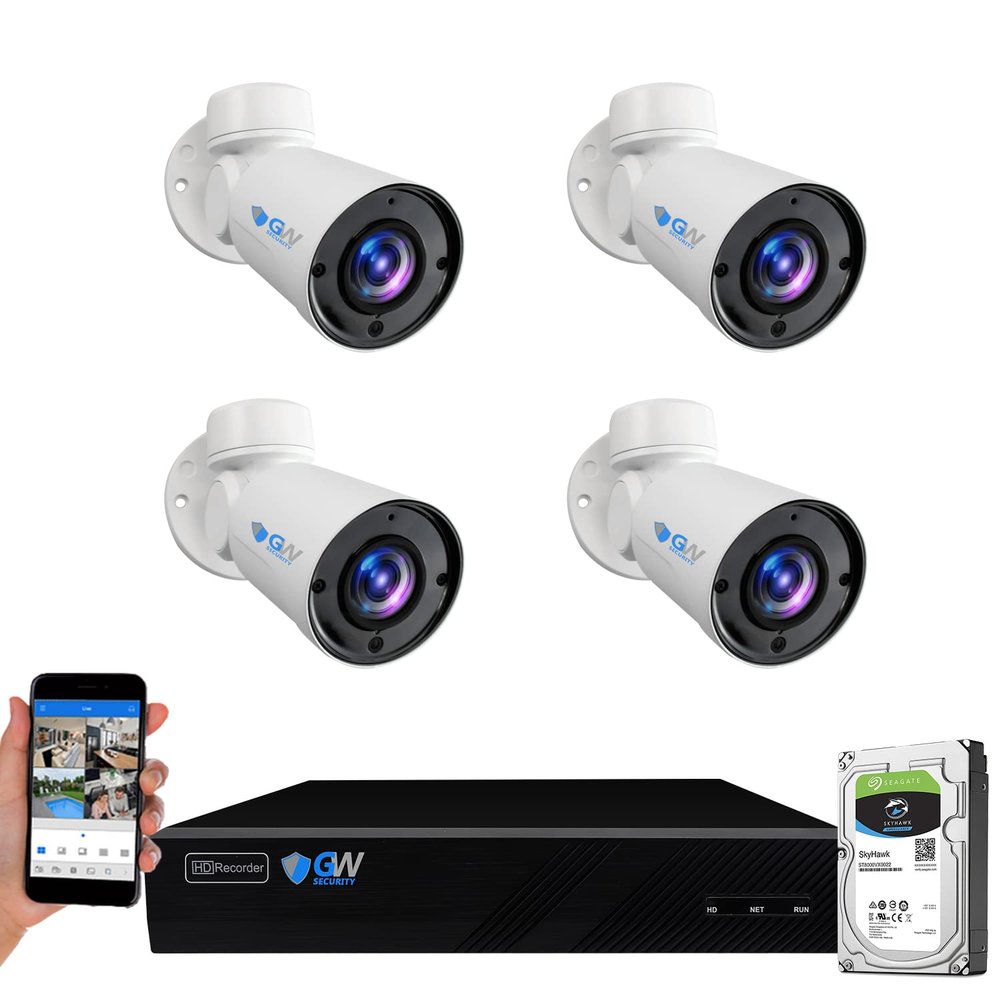 GW Security 8 Channel 4K NVR 5MP PTZ 4X Optical Zoom IP Security Camera System with 4 Super HD 1920P Weatherproof Pan Tilt Zoom 2-Way Audio PoE Security Bullet Cameras, AI Human Detection