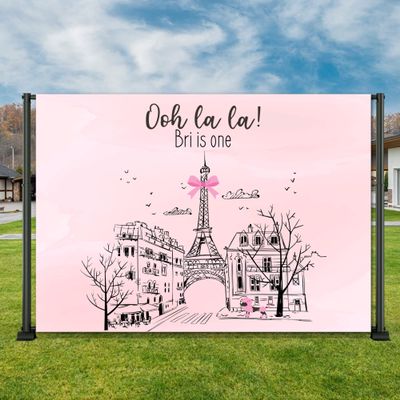 Personalized Pink and Black Paris Themed Baby Shower Vinyl Backdrop