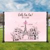 Personalized Pink and Black Paris Themed Baby Shower Vinyl Backdrop view 1