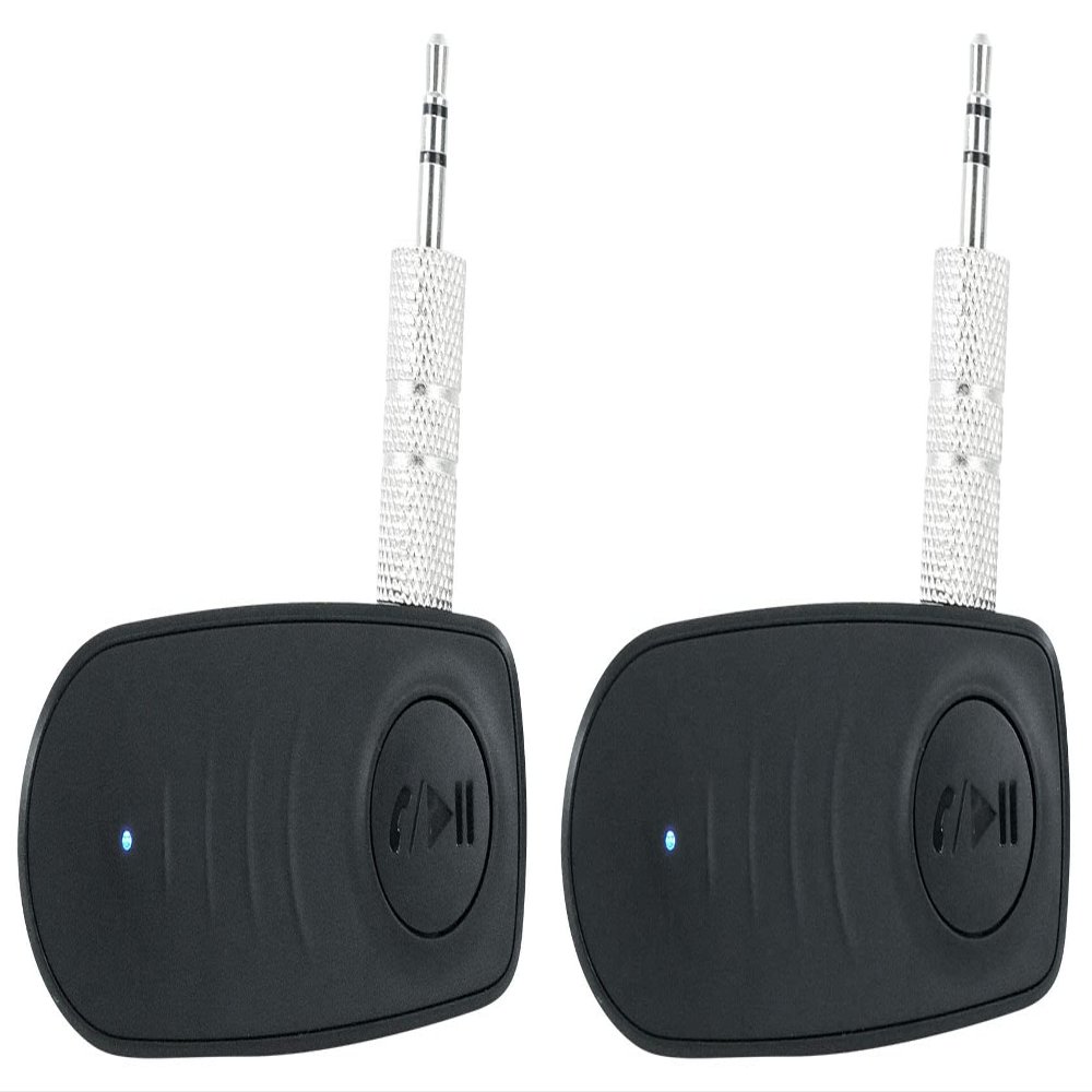 Rockville BT-Link Bluetooth Adapters (2), Aux to Bluetooth 5.0, Wireless Sync, DSP Audio, 35ft Range, Perfect for Home, Car, and Pro Audio Systems