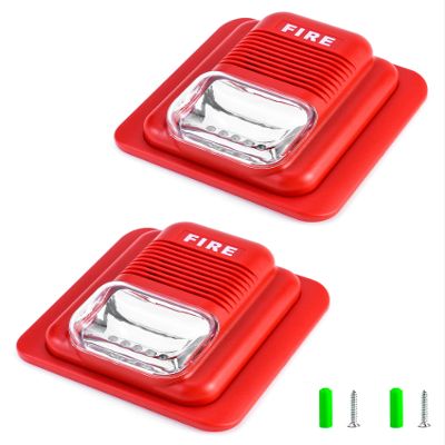 QWORK Fire Alarm, 2 Pack 12 / 24V DC Wired Sound and Light Fire Alarm Warning Strobe Siren Horn, Sound Alarm Security System Sensor, WD8912