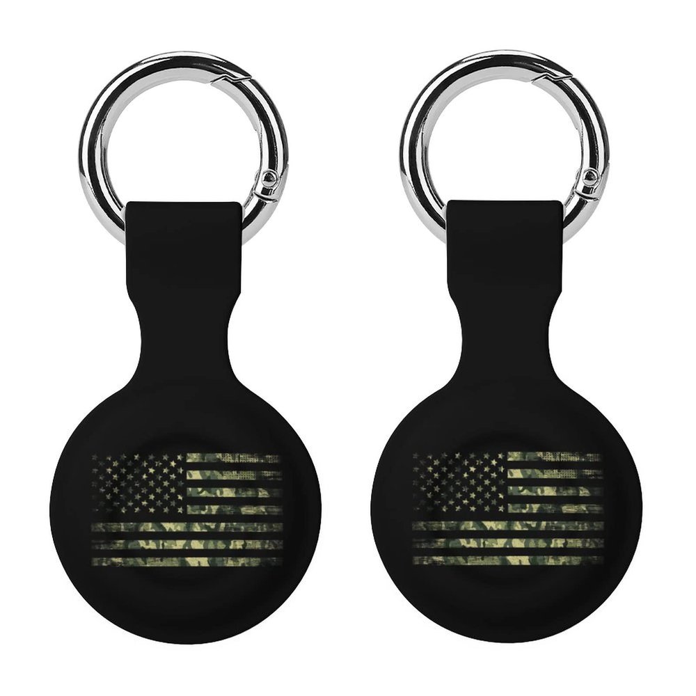American Camouflage Flag Case for Airtag with Keychain Protective Silicone Air Tag Accessories Holder