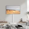 Universal Corner TV Floor Stand with Swivel Mount for 32-65 inch LED LCD Plasma Flat Panel or Curved Screen TVs, Mid Century Modern TV Stand with Height Adjustable and Semi Circular Glass Base, White view 3