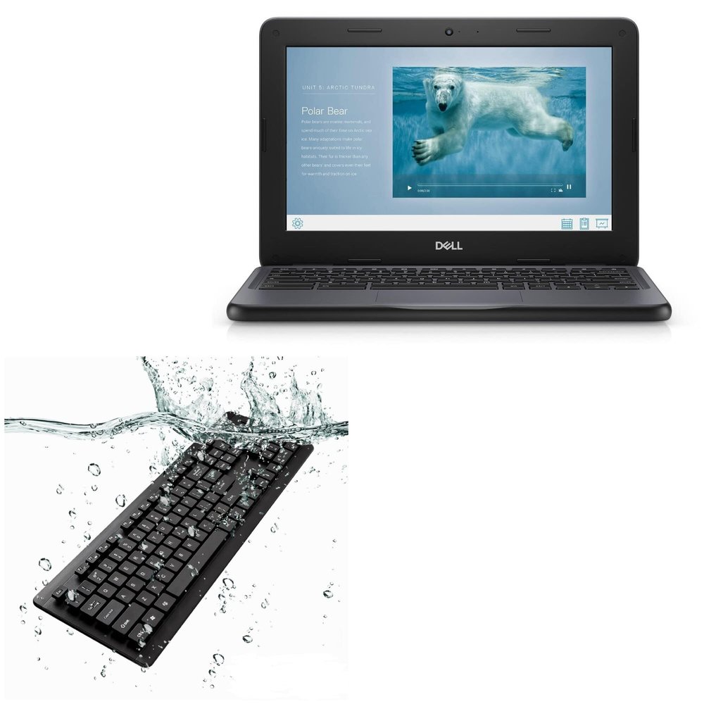BoxWave Keyboard Compatible with Dell Chromebook 11 3100 (P29T) - AquaProof USB Keyboard, Washable Waterproof Water Resistant - Jet Black