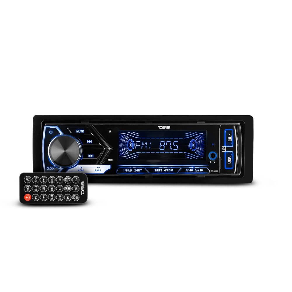 DS18 SDX1M Multimedia Car Stereo Built in Bluetooth 7 Volt Preouts- Single Din Mechless Digital Media Receiver Dual USB SD AUX Input AM FM Car Radio Remote Quick Charge Hands Free (Renewed)