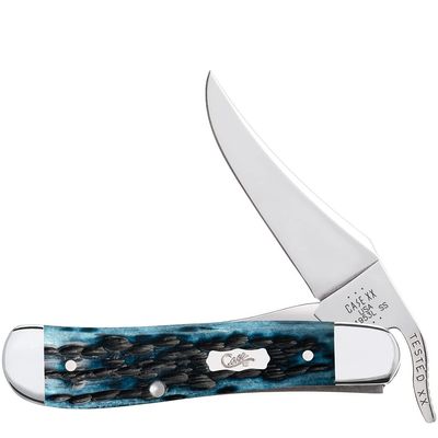 Case XX WR POCKET KNIFE RUSSLOCK - POCKET WORN MEDITERRANEAN BLUE BONE PS JIG, ITEM 51859, LENGTH CLOSED 4 1/4 INCH (61963L SS)