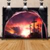 Laeacco 15x10ft Jesus Christ Cross Backdrop, Rock Cave Entrance Nature Scenery Photography Background Mountain Sunrise Glow Clouds Backdrop for Christmas Easter Birth of Jesus Party Decor Photo Shoot view 2