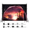 Laeacco 15x10ft Jesus Christ Cross Backdrop, Rock Cave Entrance Nature Scenery Photography Background Mountain Sunrise Glow Clouds Backdrop for Christmas Easter Birth of Jesus Party Decor Photo Shoot view 4