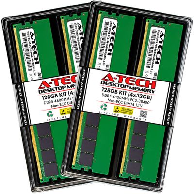 A-Tech 128GB Kit (4x32GB) RAM for Lenovo ThinkCentre M80t Gen 3 Tower Desktop | DDR5 4800MHz PC5-38400 DIMM 2Rx8 1.1V 288-Pin Non-ECC UDIMM Memory Upgrade