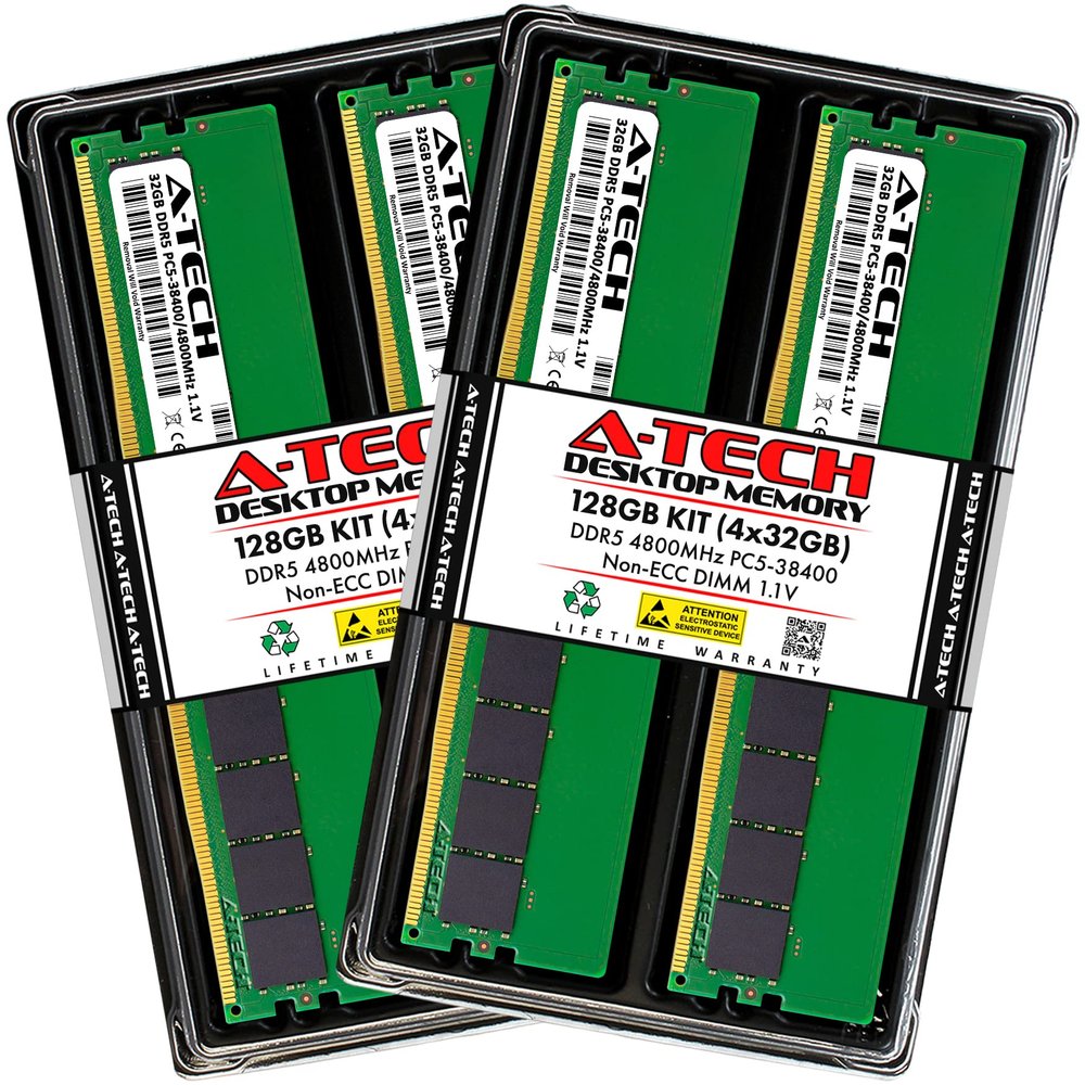A-Tech 128GB Kit (4x32GB) RAM for Lenovo ThinkCentre M80t Gen 3 Tower Desktop | DDR5 4800MHz PC5-38400 DIMM 2Rx8 1.1V 288-Pin Non-ECC UDIMM Memory Upgrade
