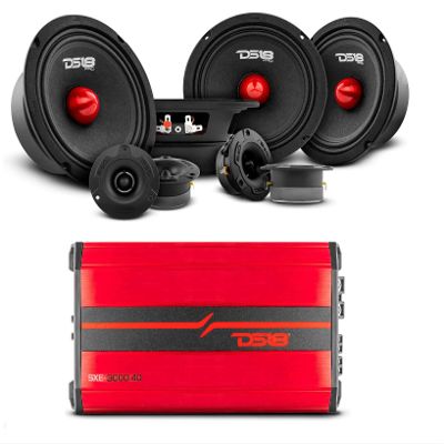 DS18 Car Speakers Bundle 4X PRO-GM6B 6.5" Midrange Speakers + 4X PRO-TWX1/BK Aluminum Super Bullet Tweeters + Amplifier 4 Channels - PRO Loudspeakers Car Audio Component Package