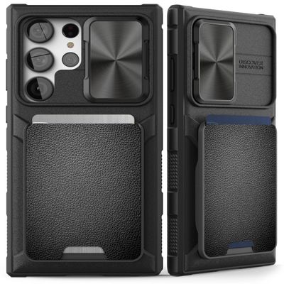 ENCASED X-Armor for Samsung S23 Ultra Wallet Case with Card Holder and Camera Cover (S23-Ultra-6.8") Black