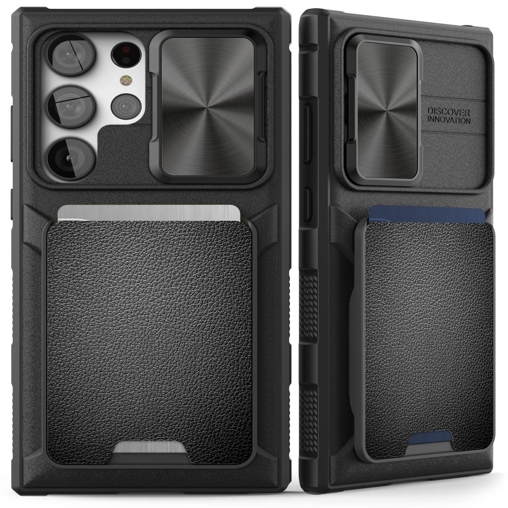 ENCASED X-Armor for Samsung S23 Ultra Wallet Case with Card Holder and Camera Cover (S23-Ultra-6.8") Black