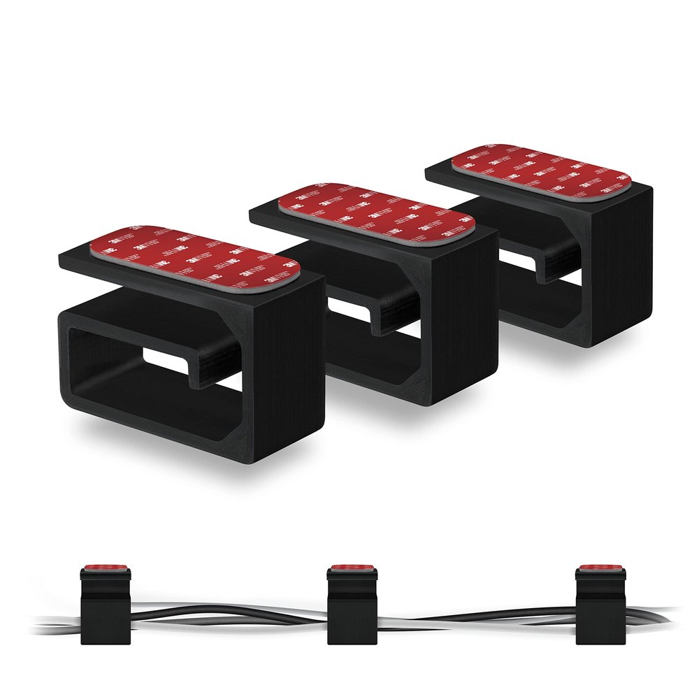 3pc VHB Adhesive Cable Organizer Holder, for Heavy Cables, PC Cords & Wires with Strong Adhesive, Under Desk Mount Management - Small (Black)
