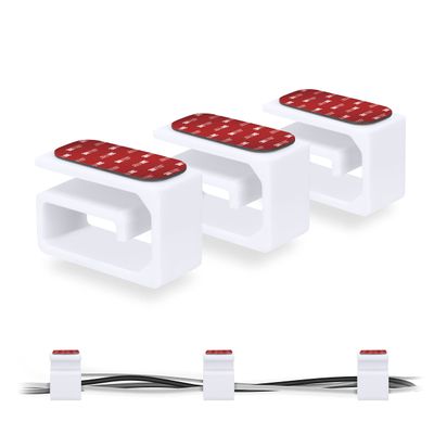 3pc VHB Adhesive Cable Organizer Holder, for Heavy Cables, PC Cords & Wires with Strong Adhesive, Under Desk Mount Management - Small (White)