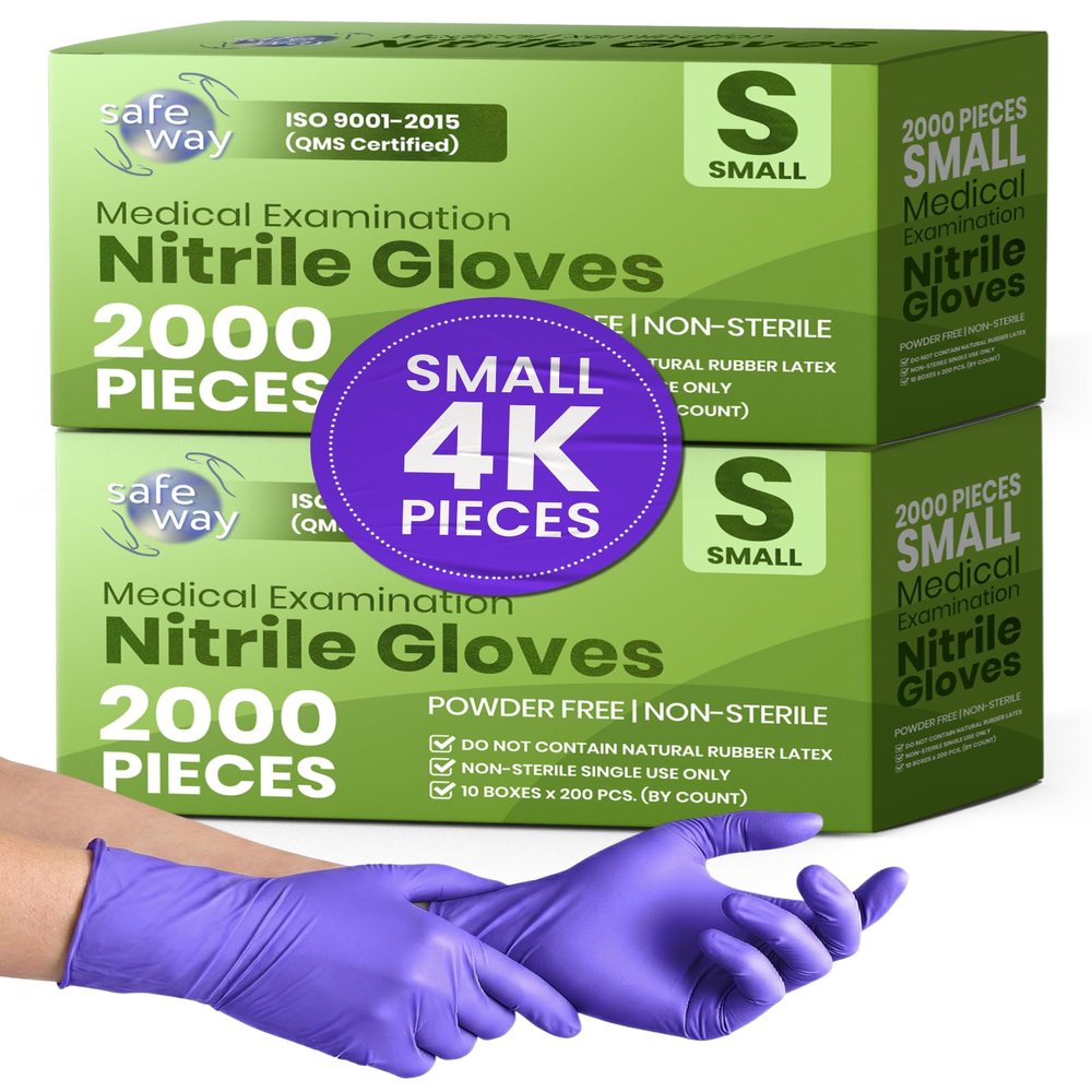 SAFEWAY USA 4000 pcs, Small, Nitrile Disposable Gloves Multi-Purpose Powder-Free and Non-Latex Textured Fingertips for Medical Use, Nursing, Lab Works, Kitchen Prep, Cleaning, Tattooing & More