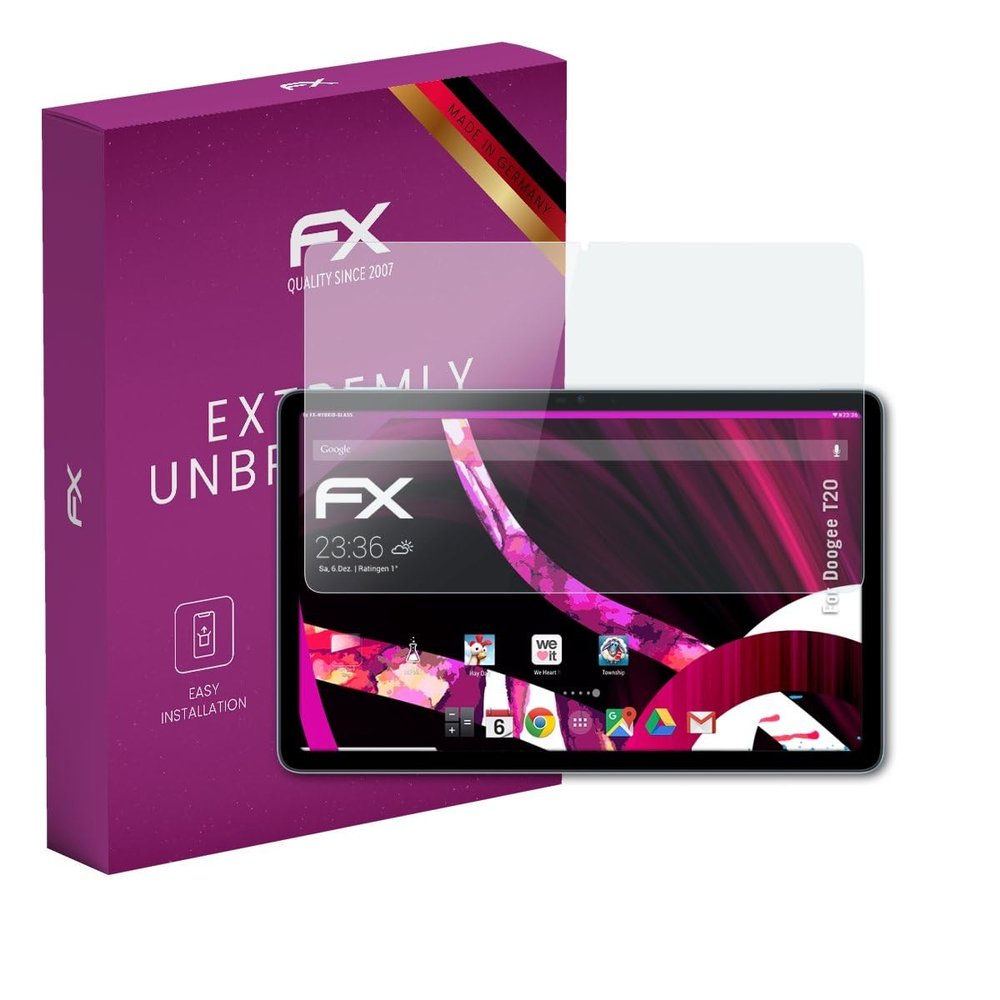 atFoliX Plastic Glass Protective Film compatible with Doogee T20, 9H Hybrid-Glass FX Screen Protector
