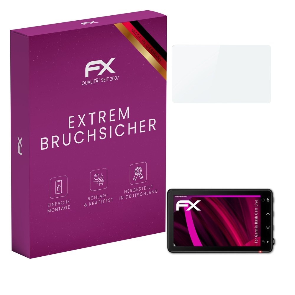 atFoliX Plastic Glass Protective Film compatible with Garmin Dash Cam Live, 9H Hybrid-Glass FX Screen Protector