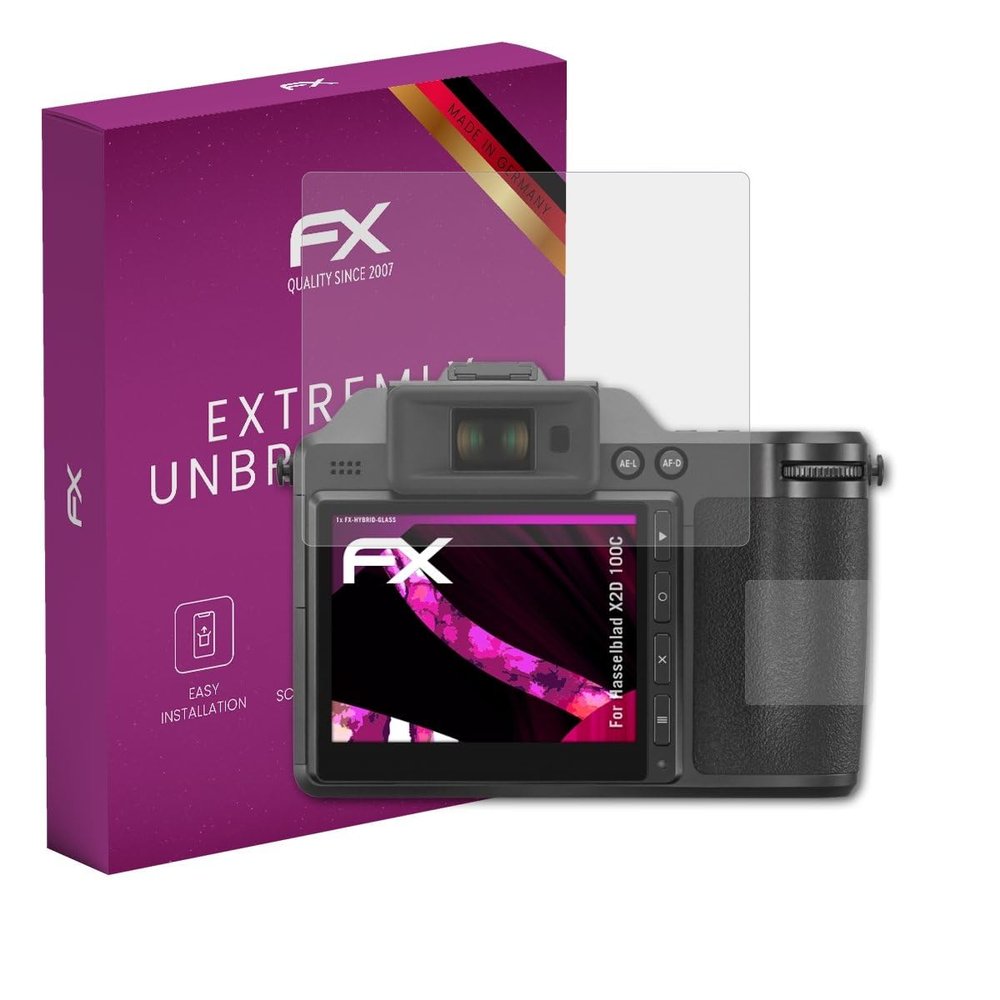 atFoliX Plastic Glass Protective Film compatible with Hasselblad X2D 100C, 9H Hybrid-Glass FX Screen Protector (Set of 1)