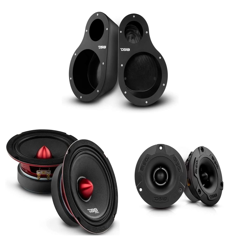 DS18 EN6P Universal Speaker Pods Bundle - 1 Set Left & Right Kick Panel + 2X 6.5 Midrange Speakers with Bullet + 2X 1 Super Bullet Tweeters - Great for Slingshot, SXS, Motorsports & ATV/UTV