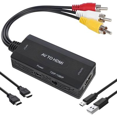 FDBV RCA to HDMI Converter, Composite to HDMI Adapter Support 1080P PAL/NTSC Compatible with PS one, PS2, PS3, STB, Xbox, VHS, VCR, Blue-Ray DVD Players