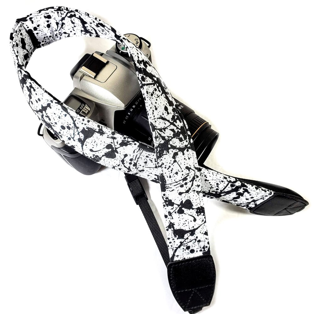 Paint Splatter Camera Strap, Black White Paint Camera Strap Universal DSLR Neck & Shoulder Strap, Photography Accessory, Gift for Men & Women
