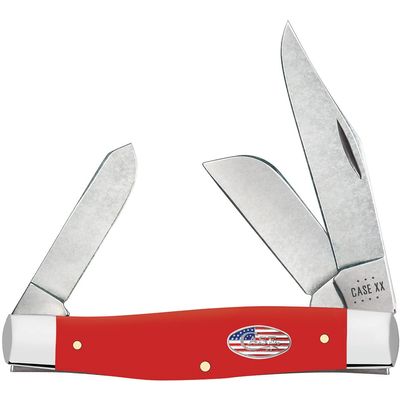 Case XX WR POCKET KNIFE LARGE STOCKMAN - AMERICAN WORKMAN CS - SMOOTH RED SYNTHETIC, ITEM 73929, LENGTH CLOSED 4 1/4 INCH (4375 CS)
