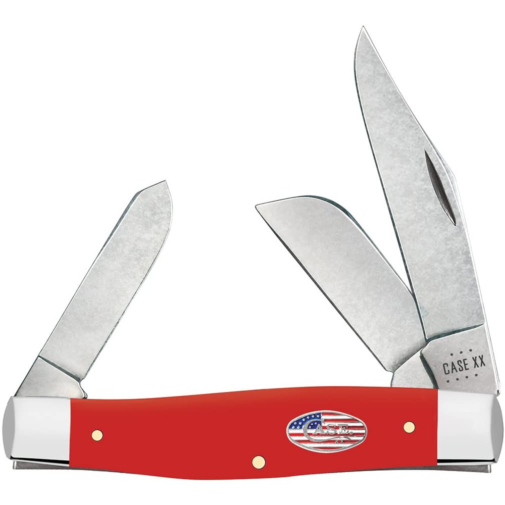 Case XX WR POCKET KNIFE LARGE STOCKMAN - AMERICAN WORKMAN CS - SMOOTH RED SYNTHETIC, ITEM 73929, LENGTH CLOSED 4 1/4 INCH (4375 CS)