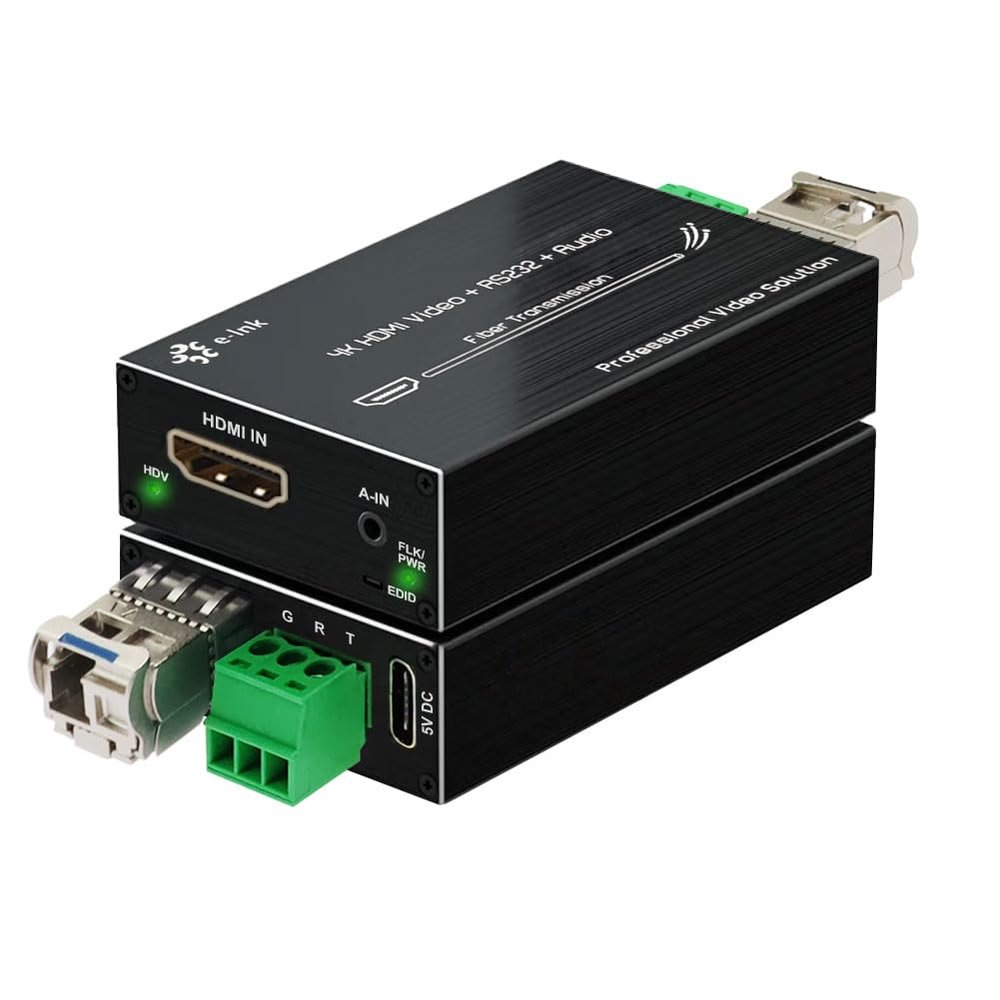 Throncom Mini 4K HDMI Fiber Extender - HDMI to Fiber Converter, 4K Video Optical Transceiver Up to 20km Over Single-Mode Optical with External Stereo Audio and RS232
