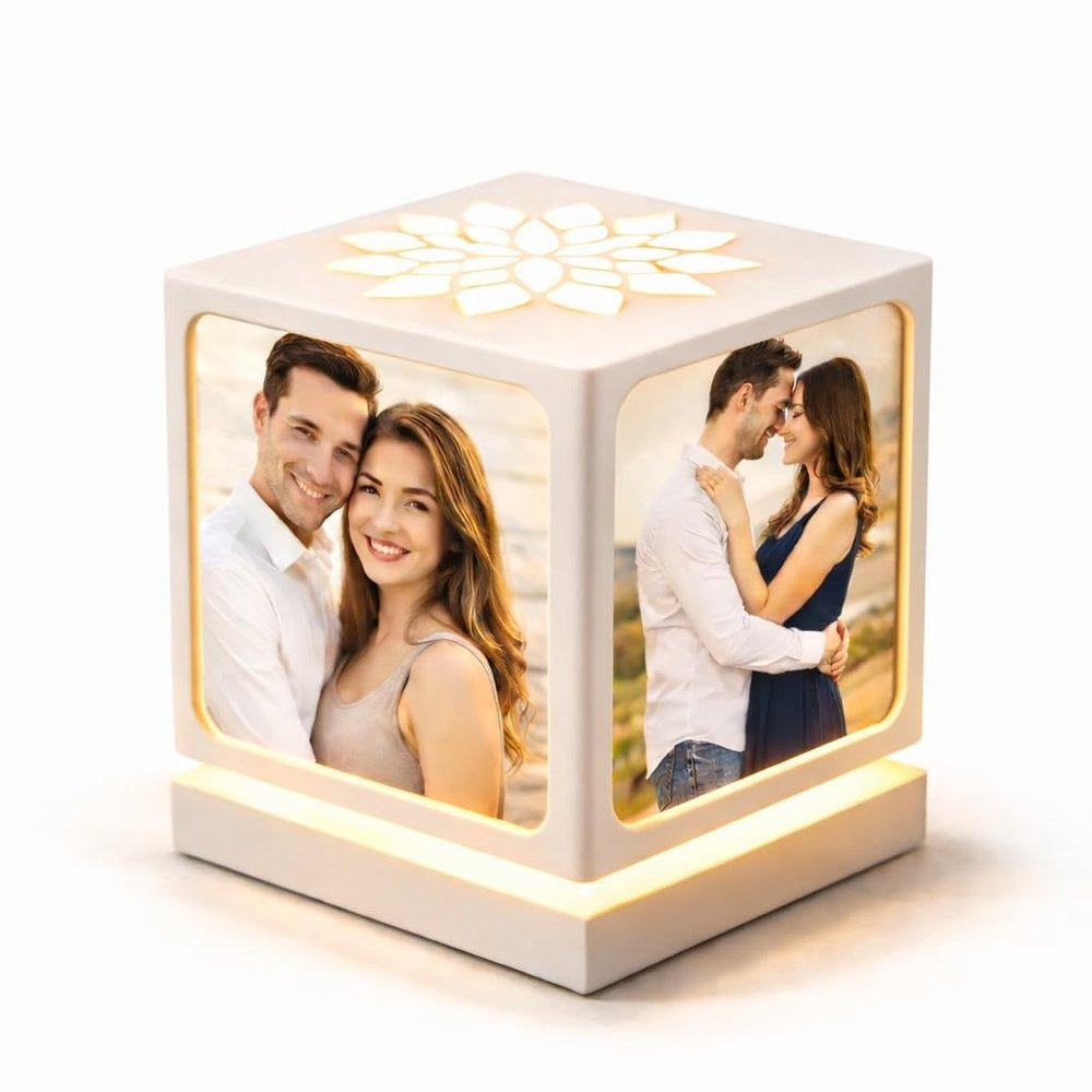 ZOCI VOCI Custom Rotating Picture Frame with Night Light, White