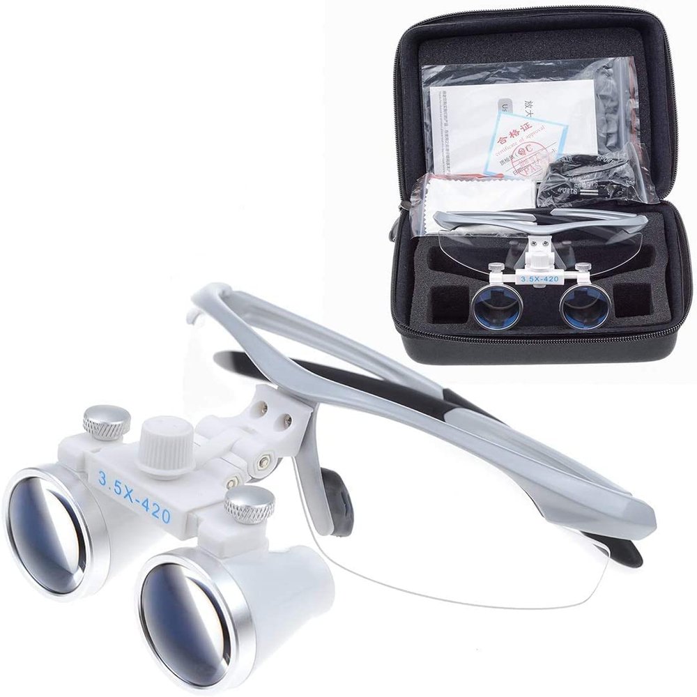 MrHugoo 3.5X-420 Working Distance Binocular Loupe Magnifier Optical Glass (Silver)