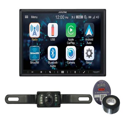 Alpine iLX-W650 7" Mech-Less Receiver Compatible with Apple CarPlay and Android Auto+Absolute CAM600 Universal Backup Camera License Plate Mount+Free Electrical Tape BT1700