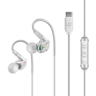 MEE Audio M6 Sport USB-C Wired Earbuds with Memory Wire Earhooks, Headset with Mic & 3-Button Remote for iPhone 15, iPad, Other USB Type C Devices; in Ear Headphones for Running/Gym/Workouts, Clear