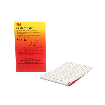 3M ScotchCode Pre-Printed Wire Marker Book SPB-13, Black Print on a White Background Highlights The Characters