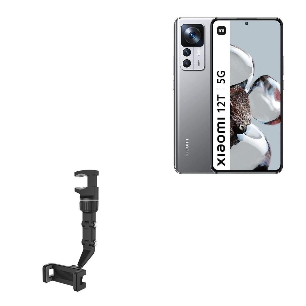 BoxWave Car Mount Compatible with Xiaomi 12T Pro - Rearview Mirror Car Mount, Rear View Mirror Adjustable GPS Car Mount - Jet Black