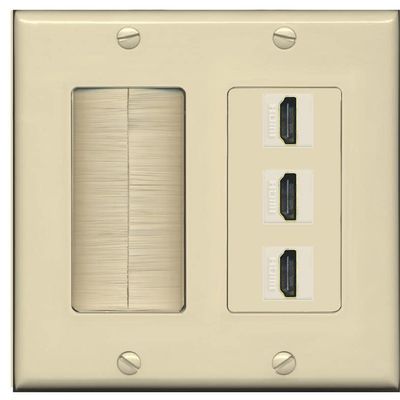 RiteAV 3 Port HDMI Wall Plate - Brush [Ivory/Ivory]